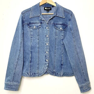 Christine Alexander Denim Fitted Jean Jacket Swarovski Crystals Women's Medium